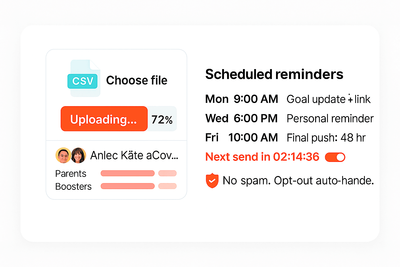 Automated Outreach - Upload contacts once, we send scheduled reminders and updates